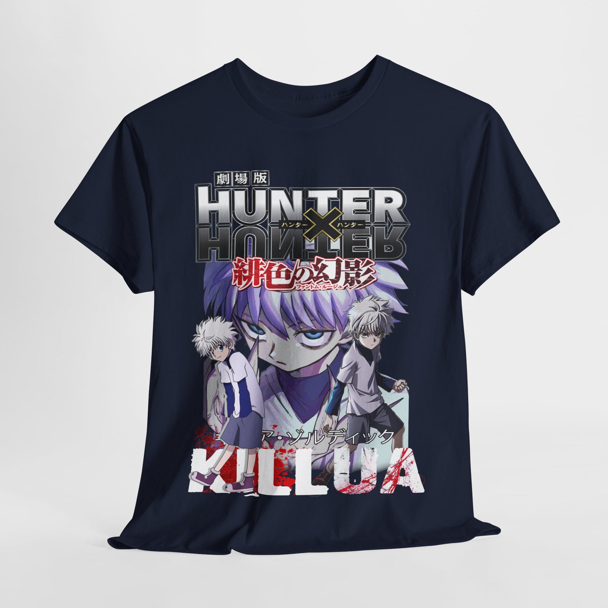 Sophisticated navy graphic t-shirt for men showcasing Killua and Gon from Hunter x Hunter, designed for comfort and perfect fit, ideal for casual outings.