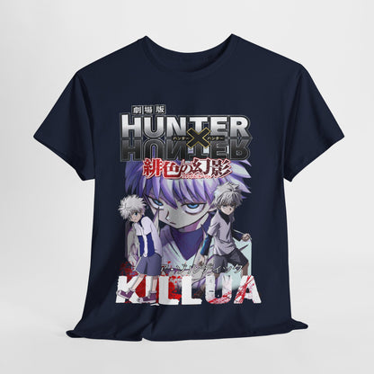 Sophisticated navy graphic t-shirt for men showcasing Killua and Gon from Hunter x Hunter, designed for comfort and perfect fit, ideal for casual outings.