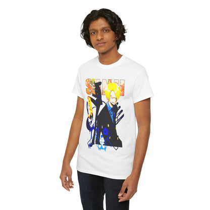 Elegant white t-shirt showcasing vibrant anime art, appealing to fans seeking contemporary and unique fashion.