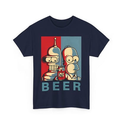 Stylish Bender and Homer Beer Graphic T-Shirt, a luxury urban tee that captures pop culture with refined aesthetics.