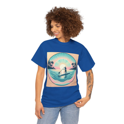 Close-up of the premium fabric and modern fit of the Delightfull Paddle Board T-Shirt by Dazzling Dreams Studio, ideal for comfortable aquatic adventures.