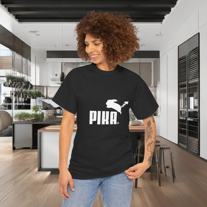 Elegant black Pokemon Character Puma Logo Graphic T-Shirt worn by a model, blending streetwear aesthetics with comfort.