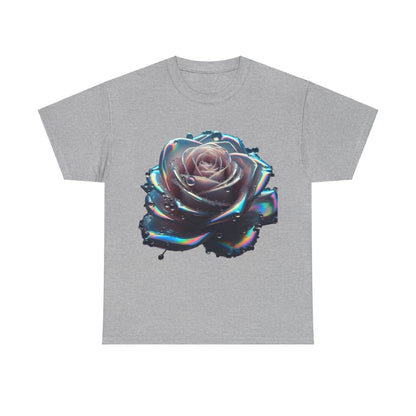 Ethereal Rose Tee Unisex Graphic T-Shirt in classic grey, showcasing an elegant iridescent rose, ideal for those who appreciate artistic fashion.