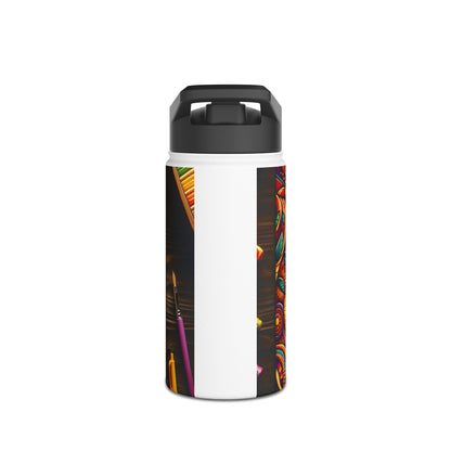 Premium Fantasy Paddleboarding Stainless Steel Water Bottle featuring a sleek white design with artistic accents, ideal for a sophisticated lifestyle on the go.