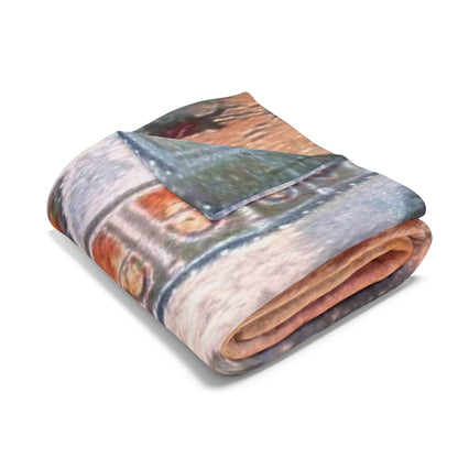 Sumptuous Decorative and Warm Christmas Arctic Fleece Blanket rolled and ready for use, featuring a detailed winter landscape that brings a touch of luxury to your holiday celebrations.