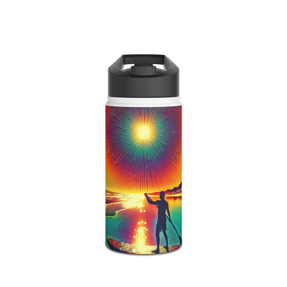 Fantasy Paddleboarding Stainless Steel Water Bottle featuring vibrant sunset design, perfect for luxury hydration during paddleboarding adventures.