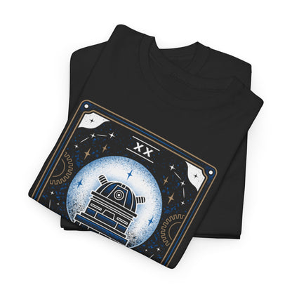 Sophisticated Dr Who Dalek Tarot Unisex T-Shirt folded neatly, highlighting its unique design and appealing aesthetic for devoted sci-fi fans.