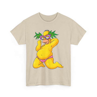 Homer Simpson Unisex Cotton Tee - Graphic T-Shirt with Playful Caricature Design, displaying the front of the shirt adorned with a vibrant caricature of Homer Simpson in playful shades.