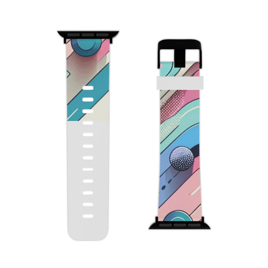 Exquisite GrafiXcel Design Apple Watch Band Strap showcasing a stylish abstract design with pastel colours, including mint green and lavender, perfect for elevating your Apple Watch into a statement piece with a luxurious touch.