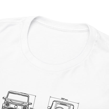 Refined Unisex Men's T-Shirt showcasing the collar detail and technical drawings of the Mercedes G63, presenting the sophistication of The Mercedes G63 AMG design.