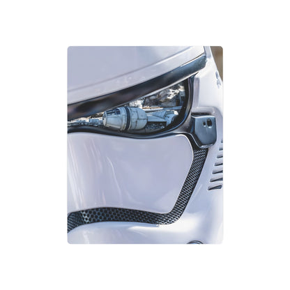 Elegant representation of a Stormtrooper helmet featuring reflections of a spacecraft, accentuating high-quality aluminium craftsmanship. This Stormtrooper Metal Art Poster is a luxurious statement piece for any Star Wars enthusiast.