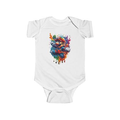 Unisex Baby Computer Game Jersey Bodysuit with an enchanting Mario design, made from luxurious cotton for ultimate comfort, perfect for infant game lovers.