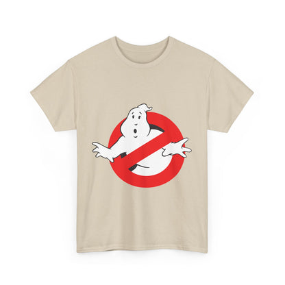Stylish beige t-shirt featuring the iconic Ghostbusters logo, a sophisticated take on pop culture fashion.