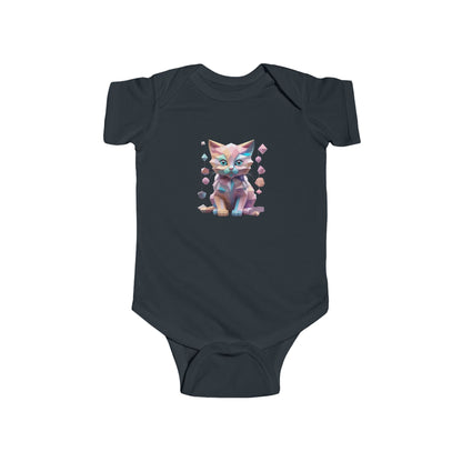 Elegant Kitten Bodysuit in navy, showcasing a charming geometric kitten design, ideal for fashionable infants.