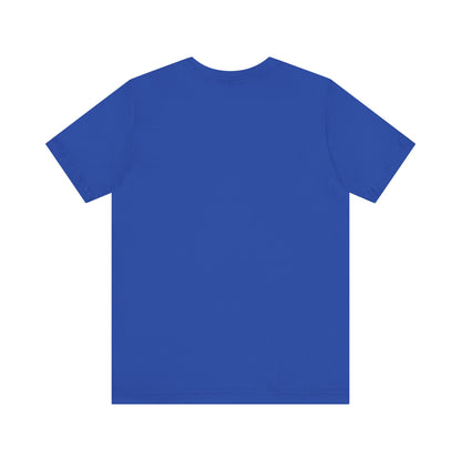 Back view of a vibrant blue unisex short sleeve tee, embodying luxury and style, featuring the Sabrina Carpenter Inspired design.