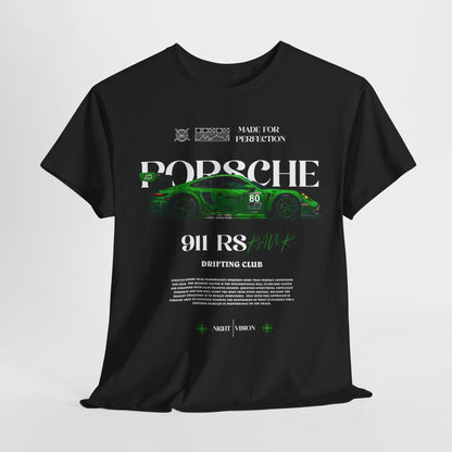 Front view of the Porsche 911 RS Men's T-Shirt displaying a bold graphic design with the iconic green sports car, perfect for car fans and style connoisseurs.