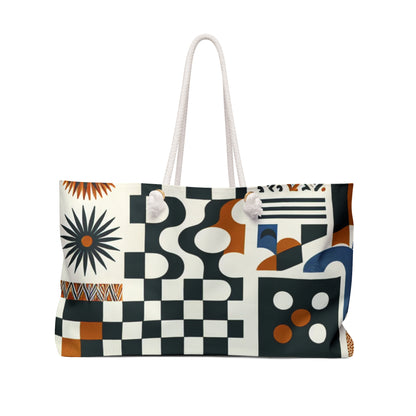 Evelyn Chicane Stylish Weekender Tote Bag by Dazzling Dreams Studio featuring modern checkerboard design on a bright white background, perfect for luxurious travel.