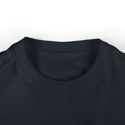 Refined close-up of the collar of a dark navy unisex baby’s computer game graphic tee, tailored for ages 6 months to 2 years.