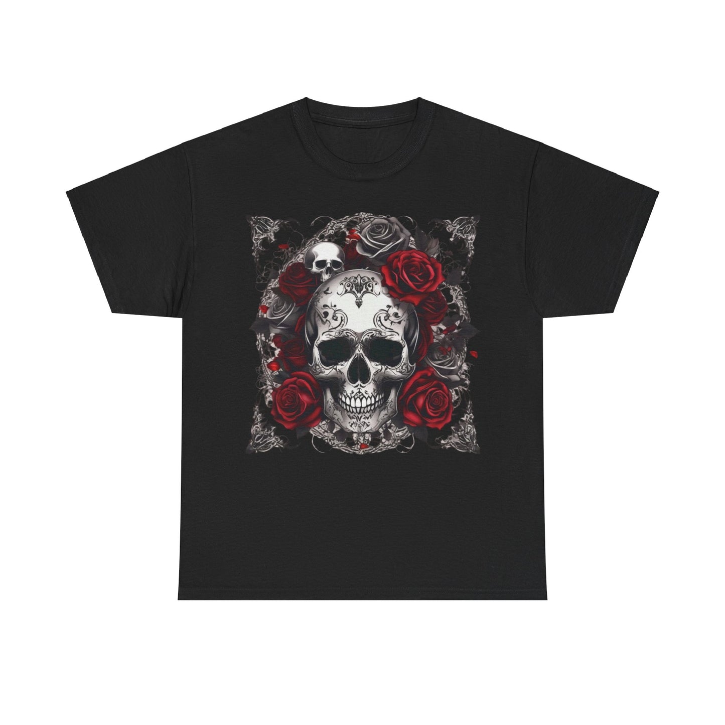 Skulls and Roses Cotton Tee, Unisex Graphic Shirt, 7 color choice