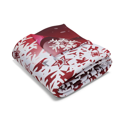 Decorative and Warm Christmas Arctic Fleece Blanket folded showcasing a festive winter design with snowflakes and Christmas ornaments, perfect for seasonal decor.