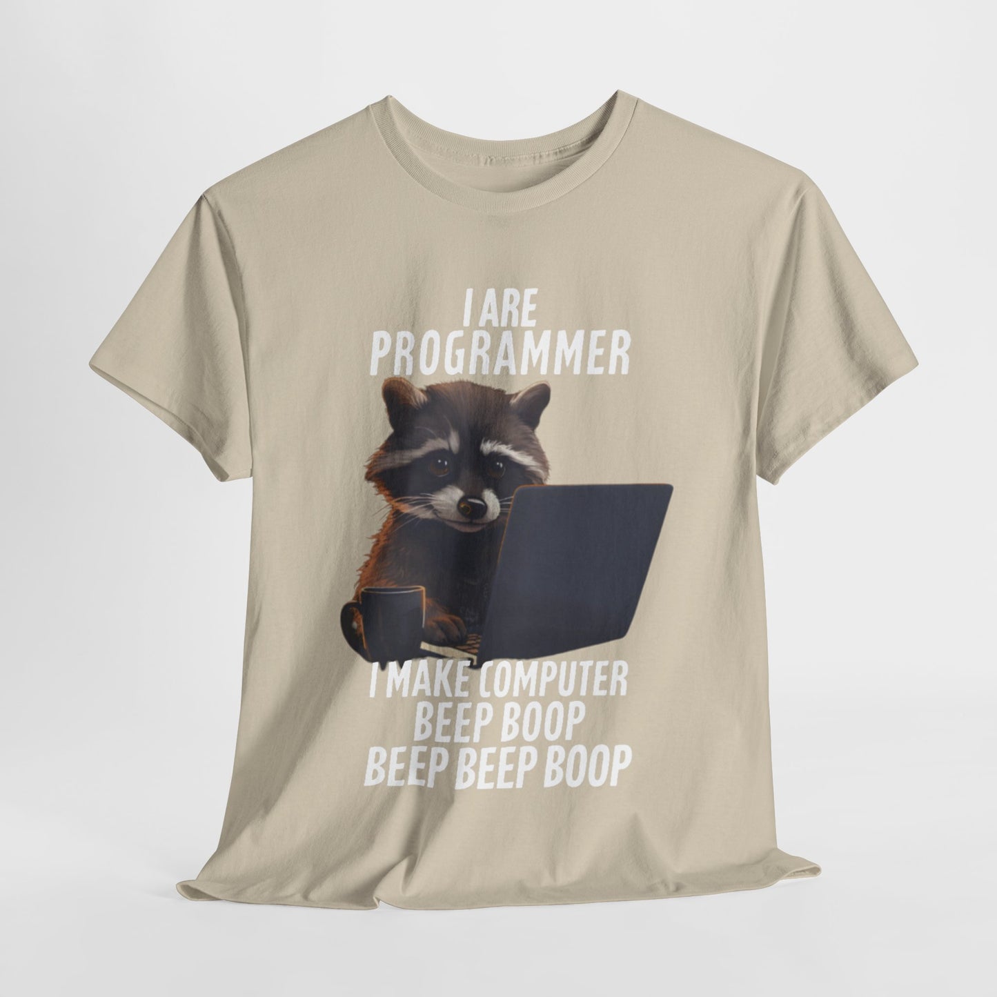 Funny Raccoon Programmer T-Shirt - 'I Are Programmer' Cartoon Graphic Tee for Coders and Tech Enthusiasts