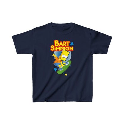 Luxurious Unisex Kids Bart Simpson Cotton T-Shirt in deep navy, adorned with a classic Bart Simpson graphic, a fashionable choice for young rebels.