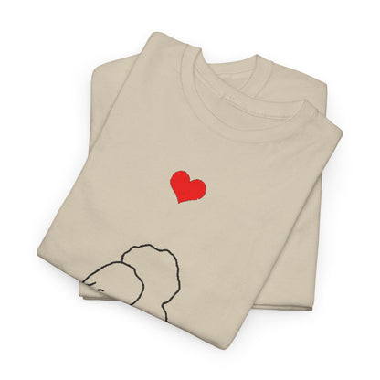 Valentines Day Lovers Gift Mens Womens Graphic T-Shirt folded neatly, highlighting the charming design of two figures in a loving embrace with a vibrant red heart, ideal for couples seeking a whimsical yet luxurious gift.