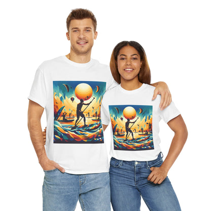 Luxury Paddleboarding Scene T-Shirt by Dazzling Dreams Studio showcasing a serene paddleboarding design, perfect for water lovers and nature enthusiasts.