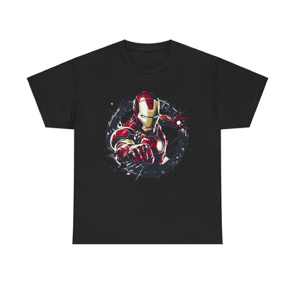 Elegant Unleash Your Inner Hero: Iron Man Graphic Unisex Tee showcasing an iconic Iron Man design in vibrant red and gold, set against a striking black backdrop, perfect for Marvel enthusiasts.