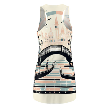Valentina Rhapsody Venice Dress - Pastel Patterned Racerback showcasing the serene charm of Venice with its intricate pastel designs inspired by canals and gondolas.