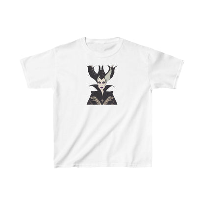 Maleficent Kids Tee featuring a captivating graphic of the iconic Disney villain Maleficent, designed for young fans. Crafted from 100% soft cotton, this luxurious children's T-shirt is perfect for stylish casual wear.