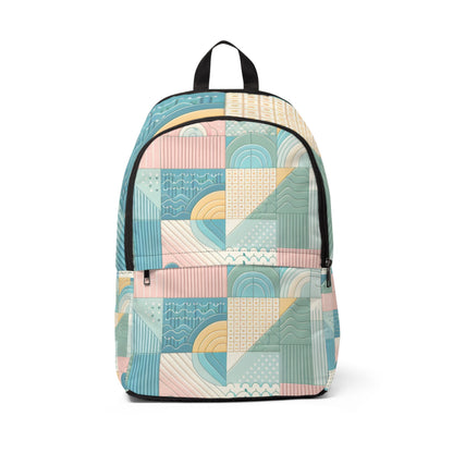 Luxurious Muscle Magic Backpack by Dazzling Dreams Studio showcasing a stylish pastel palette of powder blue, pastel pink, mint green, primrose yellow, and lavender for a chic travel accessory.