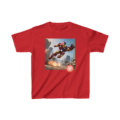 Elegant Kids Iron Man Printed Heavy Duty T-Shirt with bold Iron Man imagery, designed for active young fans, presented in an array of 16 vibrant colours.