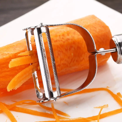 Detailed view of the Precision Julienne Peeler extracting delicate strips from a carrot, emphasising its superior cutting performance and precision.