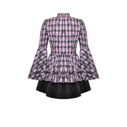 Close-up view of the luxurious fabric of the Dark In Love Ellery dress featuring intricate pink butterfly patterns and soft texture blending polyester and rayon.