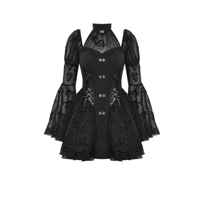 Close-up of the intricate lace detail and flared skirt of the Dark In Love Blanche Victorian Gothic Dress, designed for those who embrace romantic and sophisticated fashion.