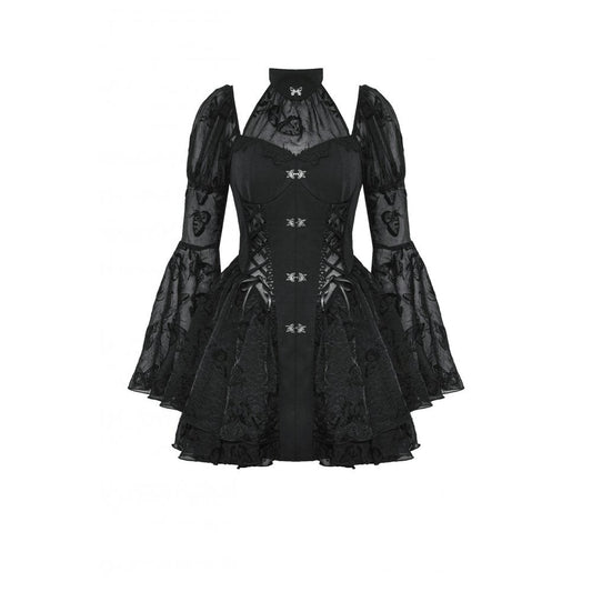 Close-up of the intricate lace detail and flared skirt of the Dark In Love Blanche Victorian Gothic Dress, designed for those who embrace romantic and sophisticated fashion.