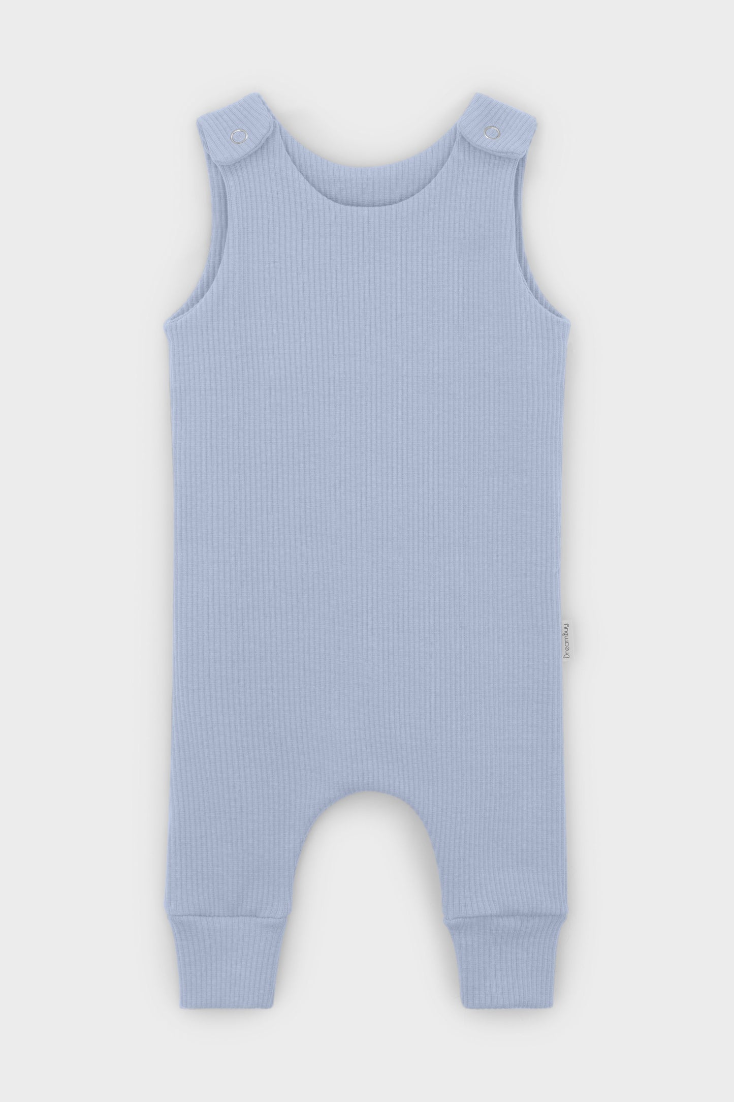 DreamBuy's soft cotton powder blue dungarees for infants, designed for comfort and style, suitable for babies aged 0-3 years.