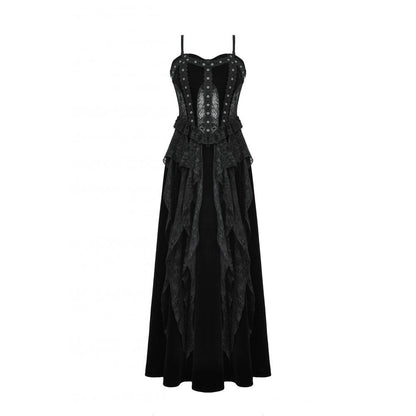 Close-up view of the lace detailing and corset design of the Dark in Love Fia Gothic Maxi Dress, highlighting its luxurious craftsmanship.