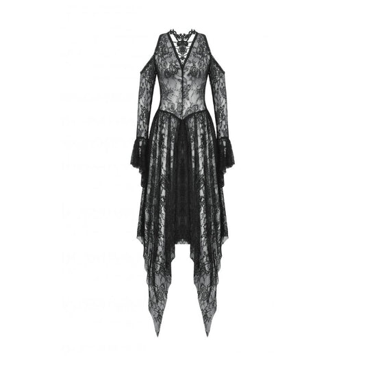 Close-up of the intricate lace and rhinestone embellishments on the Dark in Love Carys Gothic Off-Shoulder Dress.