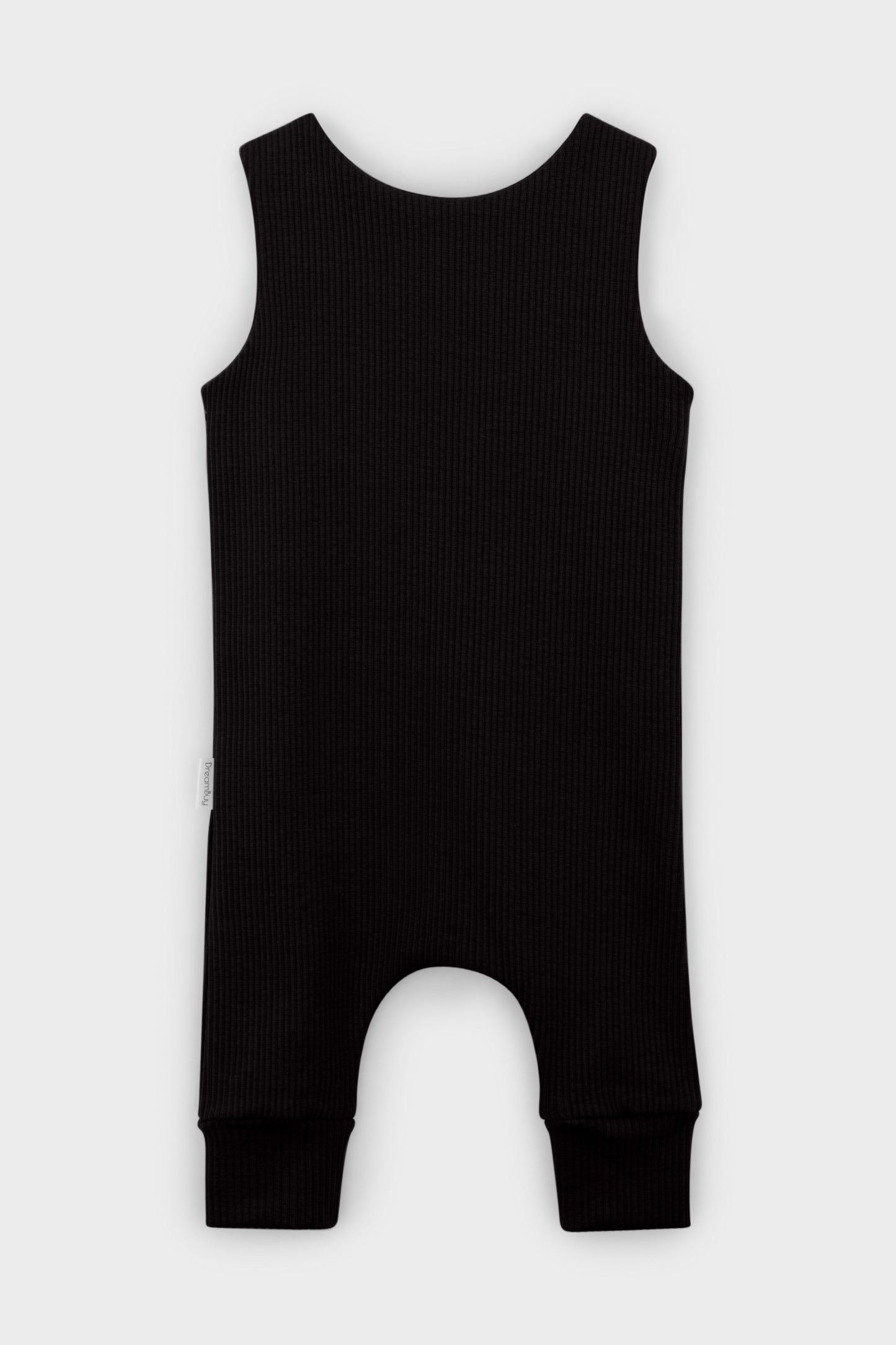 Fashionable personalised baby dungarees in black, crafted with care by DreamBuy for the modern infant.
