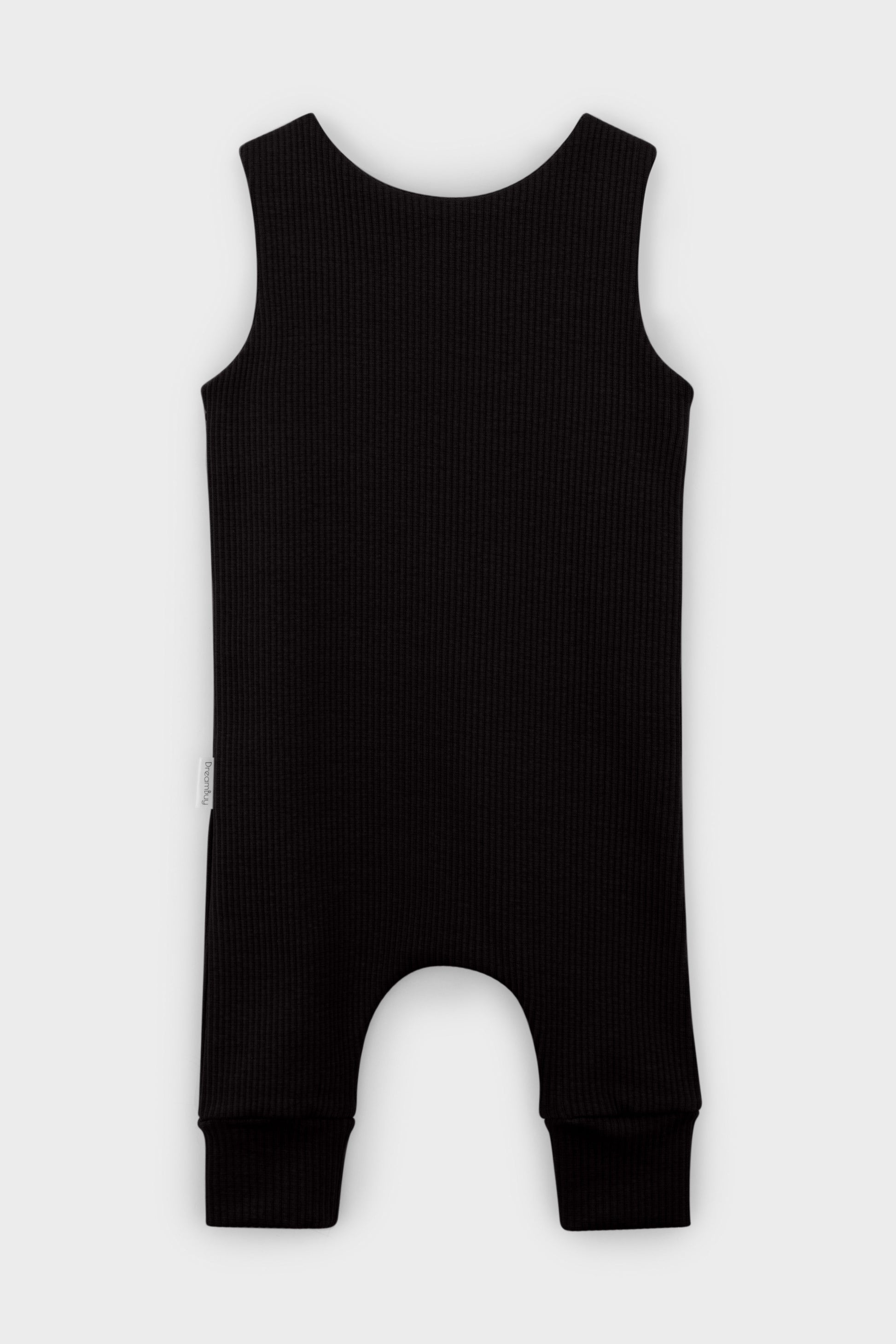 Fashionable personalised baby dungarees in black, crafted with care by DreamBuy for the modern infant.