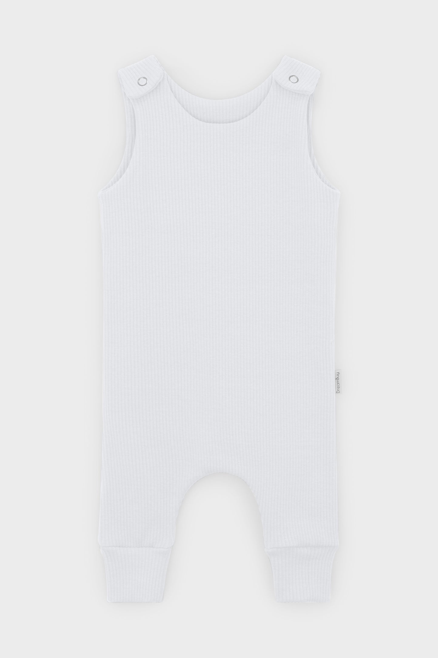 Elegant embroidered design on DreamBuy's white baby dungarees romper, ideal for both boys and girls aged 0-3 years.