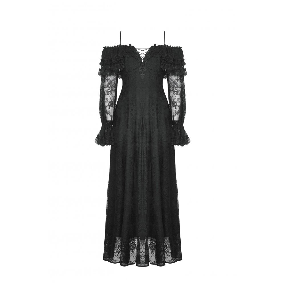Close-up of the lace-up bust design of the Dark in Love Cosette Maxi Dress, showcasing luxurious fabric and gothic elegance.