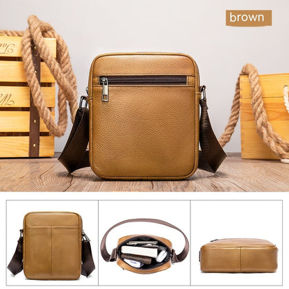 Dazzling Men's Genuine Leather Small Shoulder Bag in stunning brown, showcasing its elegant litchi pattern design, ideal for modern style and practicality.