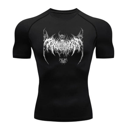 Luxury navy blue compression shirt, embellished with intricate designs, ideal for high-performance athletes.