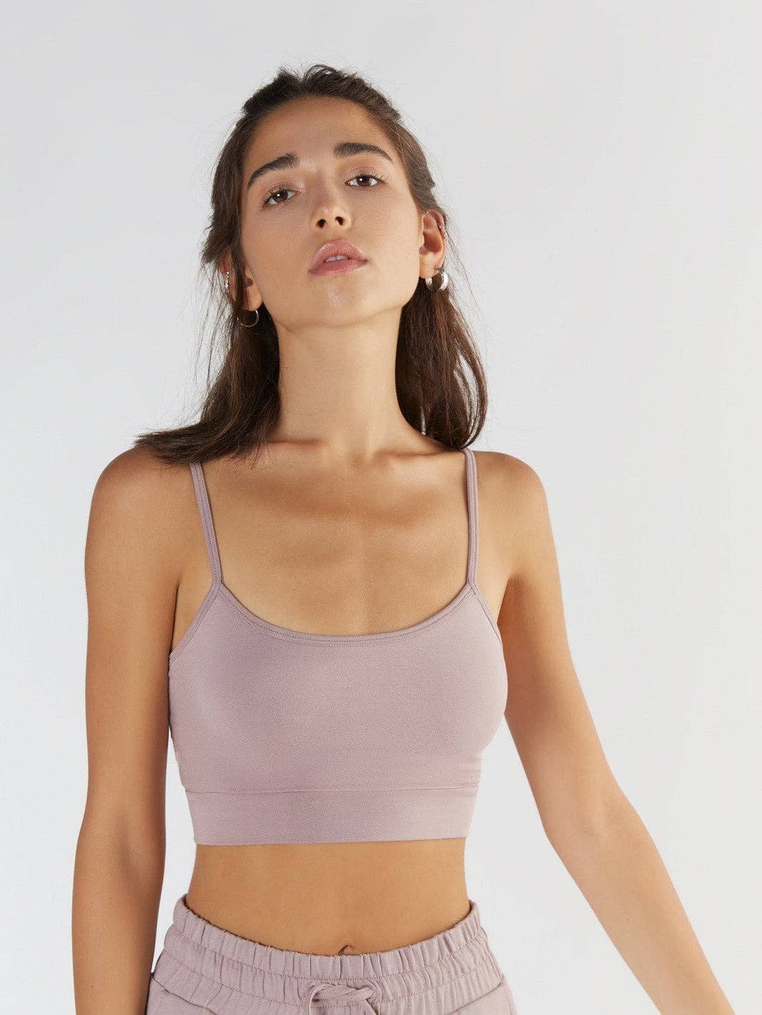 Luxury Tencel bra top for women in soft micromodal fabric, showcasing a sleek form-fitting design with elegant spaghetti straps.