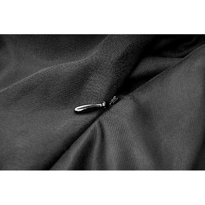 High-low hemline of the Dark in Love Ebon Rose Gothic Dress showcased with cascading layers of flowing mesh, creating a dramatic silhouette for special occasions.