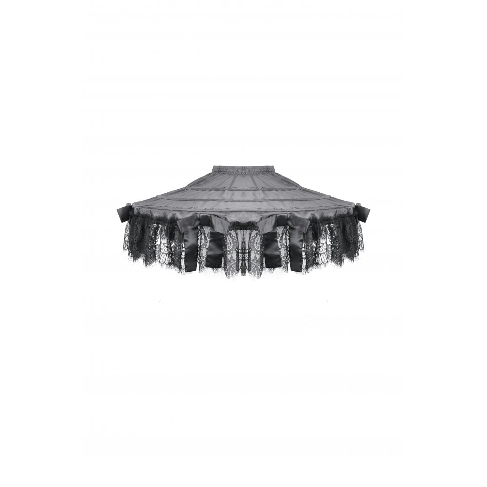 Side view of the Black Gothic Mini Petticoat with hoops, demonstrating the elasticated waistband for a comfortable fit.