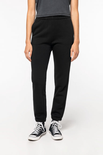 Luxury eco-friendly ladies jog pants crafted from organic cotton and recycled polyester, featuring a relaxed fit for superior comfort and effortless style.
